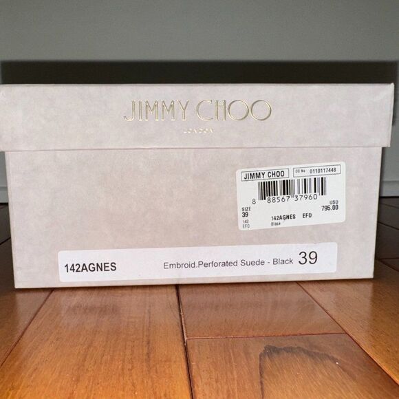 Jimmy Choo Black Embroidered Perforated Suede Agnes Heels - Picture 10 of 10